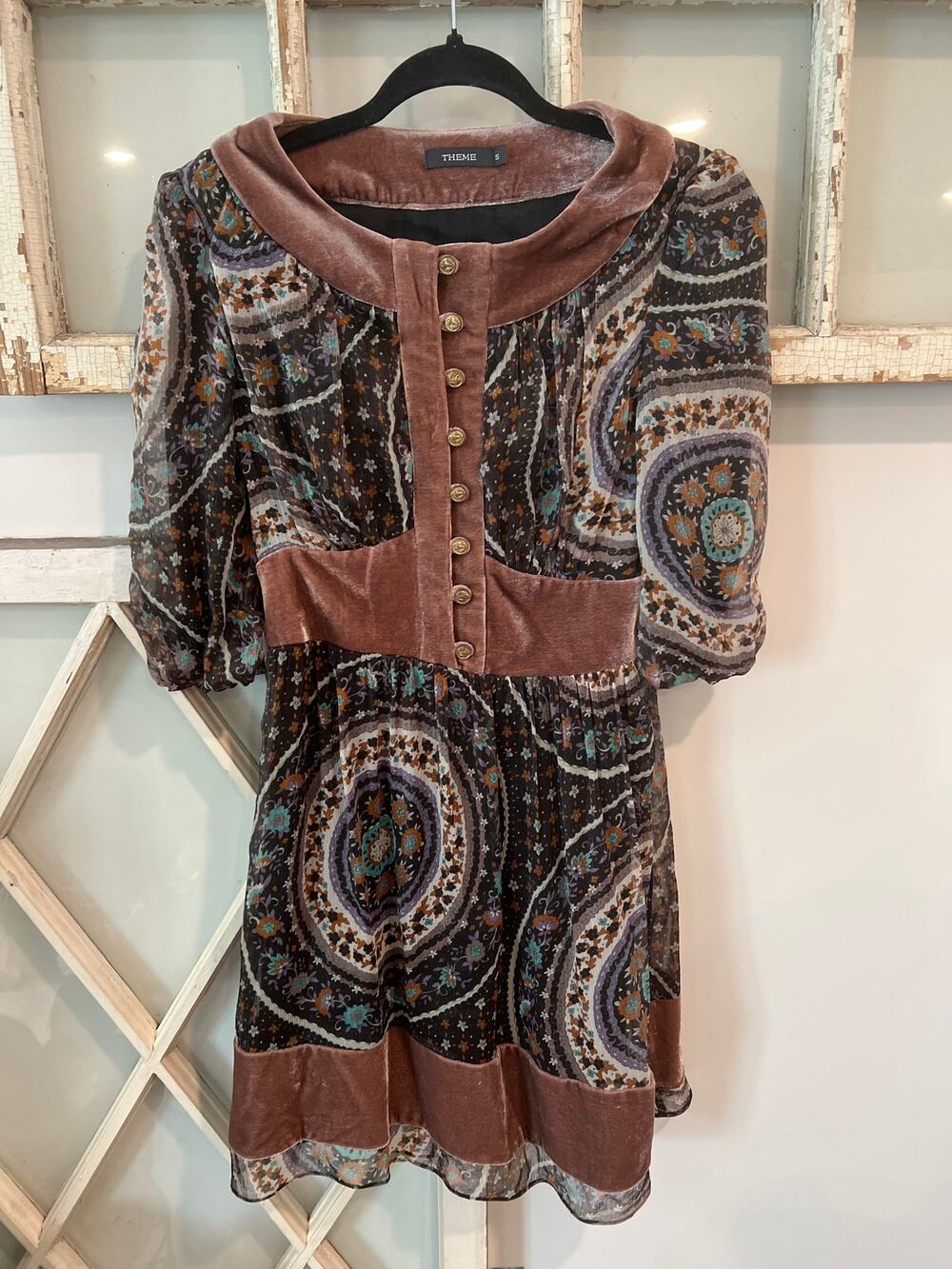 Theme size small velvet trim mini dress